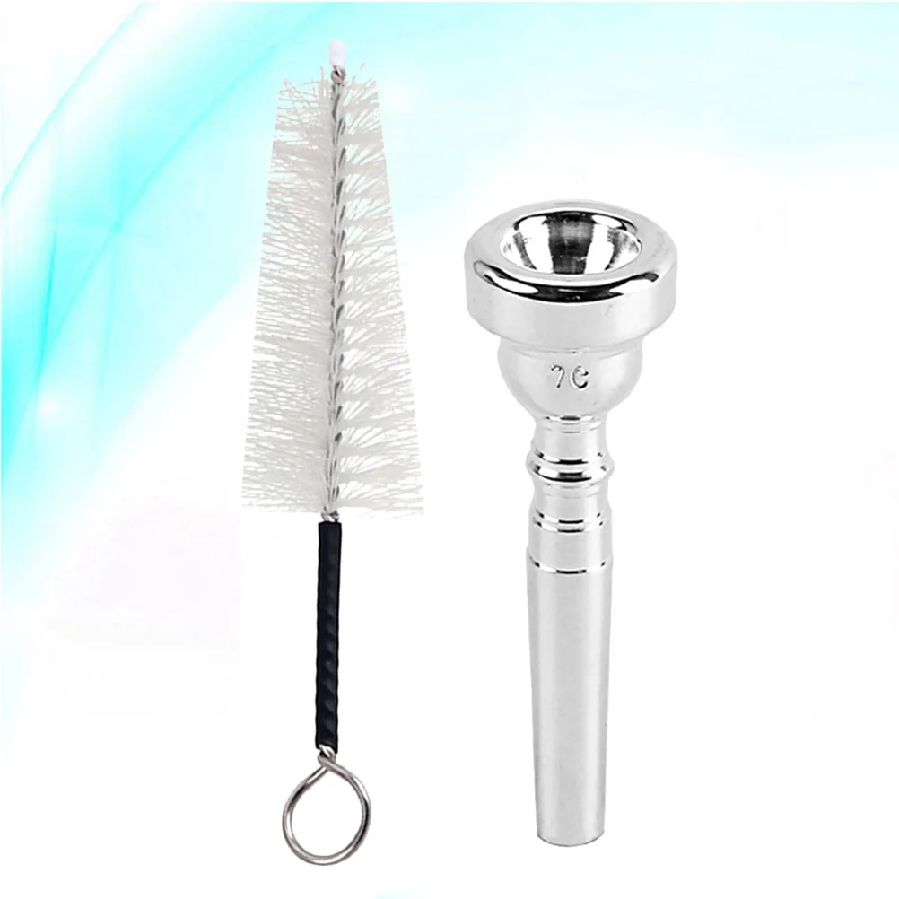 

Professional Trumpet Silver Plated Metal Mouthpiece Bullet Shape Easy Blow Clear Tone Cleaning Brush Set Trumpet