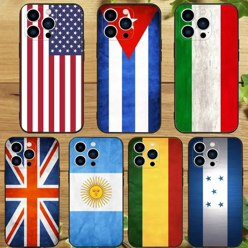 Country Flag Phone Case For iPhone 15 14 13 12 11 Pro Max Xs Xr X 7 8 Plus 12 13 Mini Silicone Black Cover