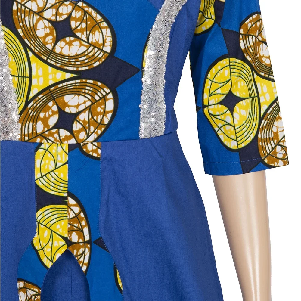 BintaRealWax vestidos africanos para mujer, de cuello redondo Dashiki, 2 capas, falda larga, ropa de Pachwork, vestido de fiesta de manga corta,