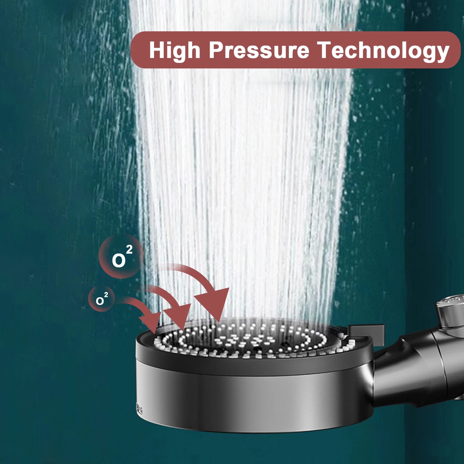 High Pressure Shower Head 5 Modes Handheld Adjustable Showerhead with Hose Water Saving One-Key Stop Spray Nozzle view 3