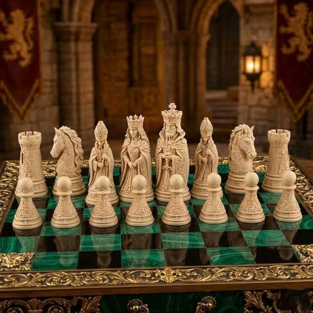 16 Pcs Carved Chess Set Baroque Series Fine Desktop Decoration Accessories