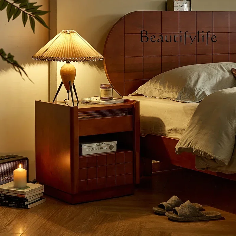 

ls 42Retro solid wood bedside table light luxury high-end home bedroom storage simple bedside locker