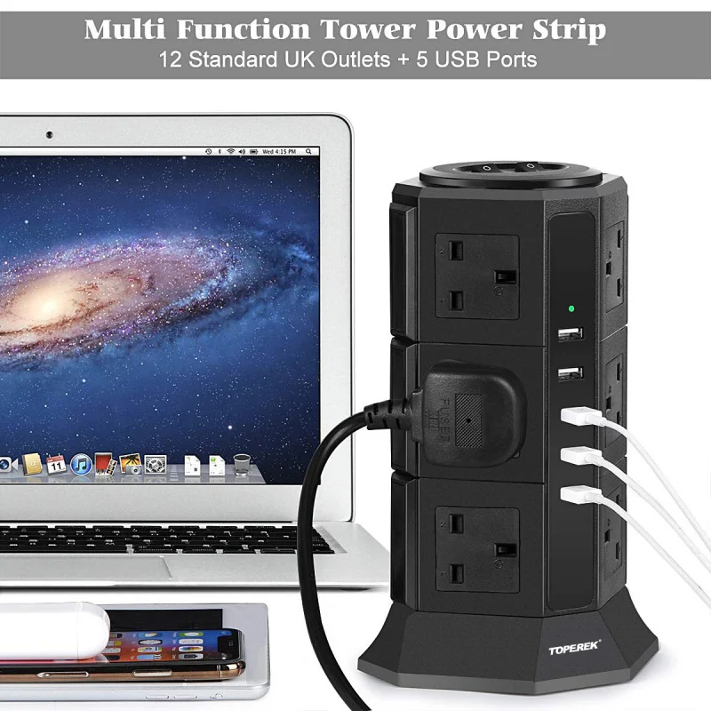 High Power3250WIntelligent Vertical British Standard Socket Home Desk Surface with Power CordUSBPower strip