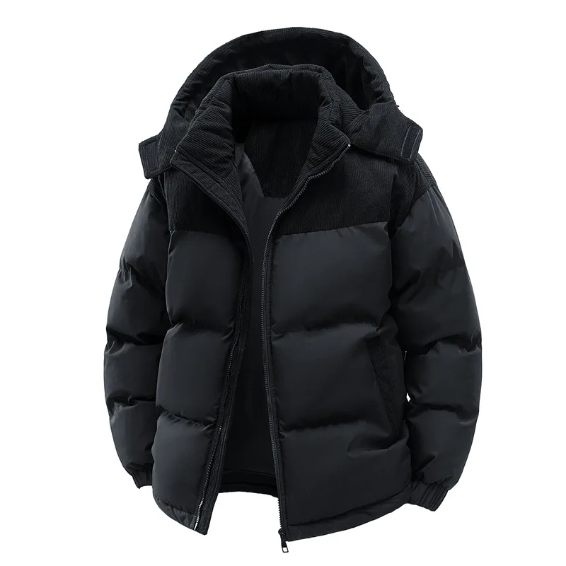 Men's New Winter Cotton Jacket: Fleece-Lined, Thickened for Warmth, with Removable Hood and Stand-Up Collar for Cold Resistance