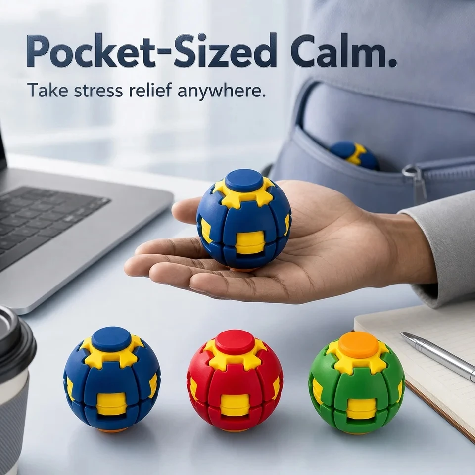 Mini Fidget Spinner Portable Imprimé en 3D, Balle à Presser et à Tourner, Jouet Anti-Stress Déformable, Gyroscope de Doigt pour Soulager l'Anxiété