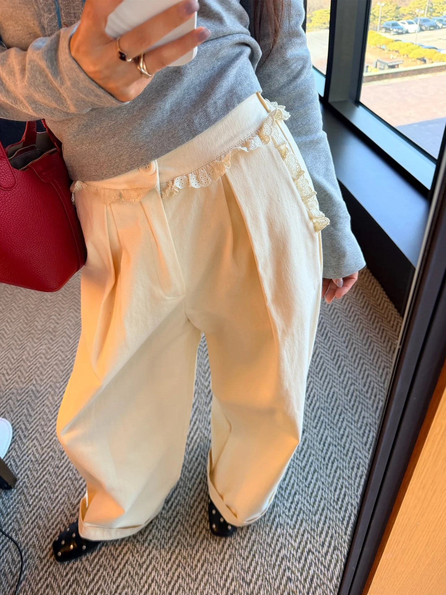 

Кружевные лоскутные широкие брюки с высокой талией, женские модные повседневные брюки, хлопковые прямые брюки, неэластичные, удобная посадка