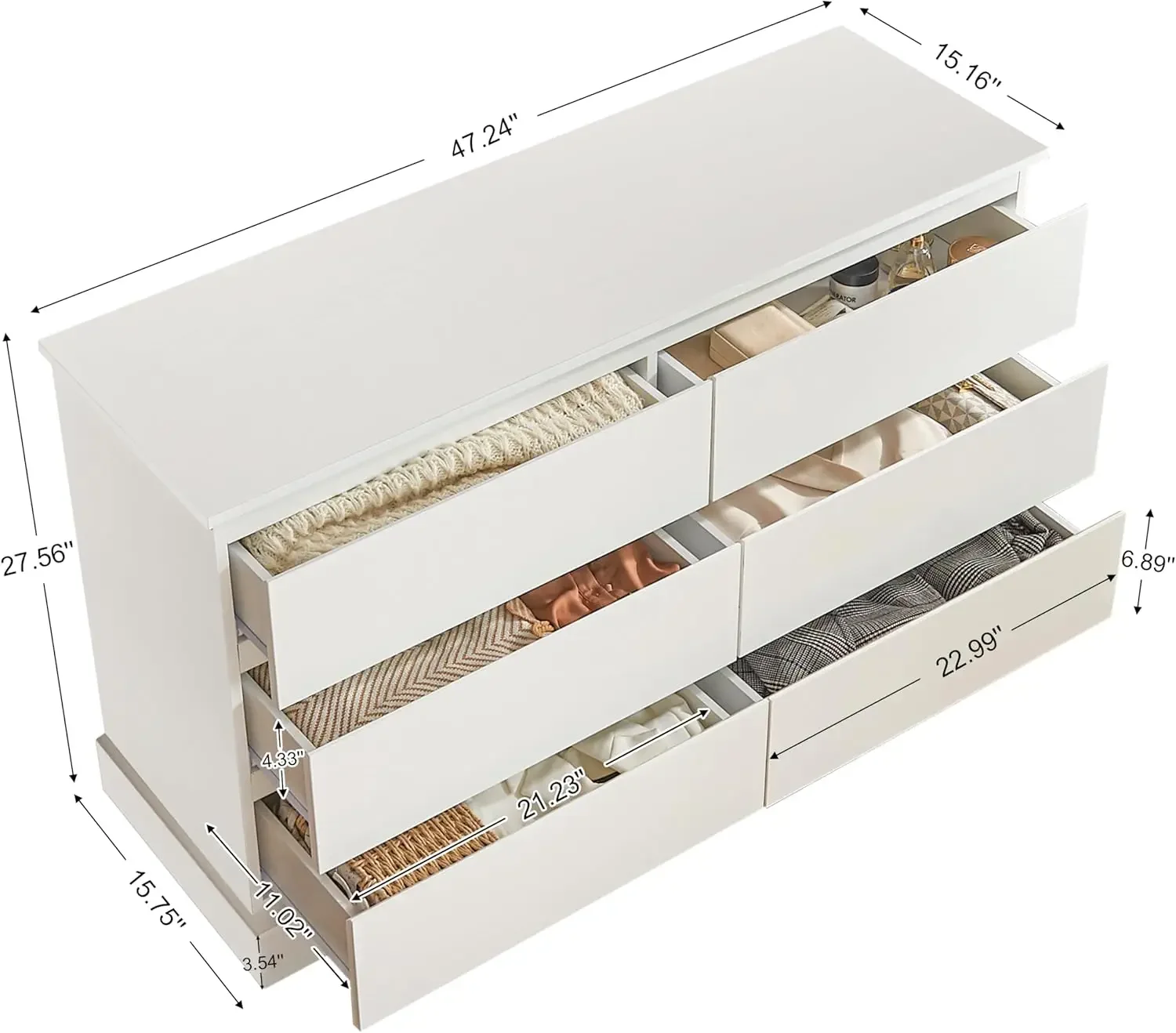 Dresser for Bedroom, Nursery Dresser with 6 Drawers, Modern Dresser Organizer, Wide Dressers, Wood Chest of Drawers Storag