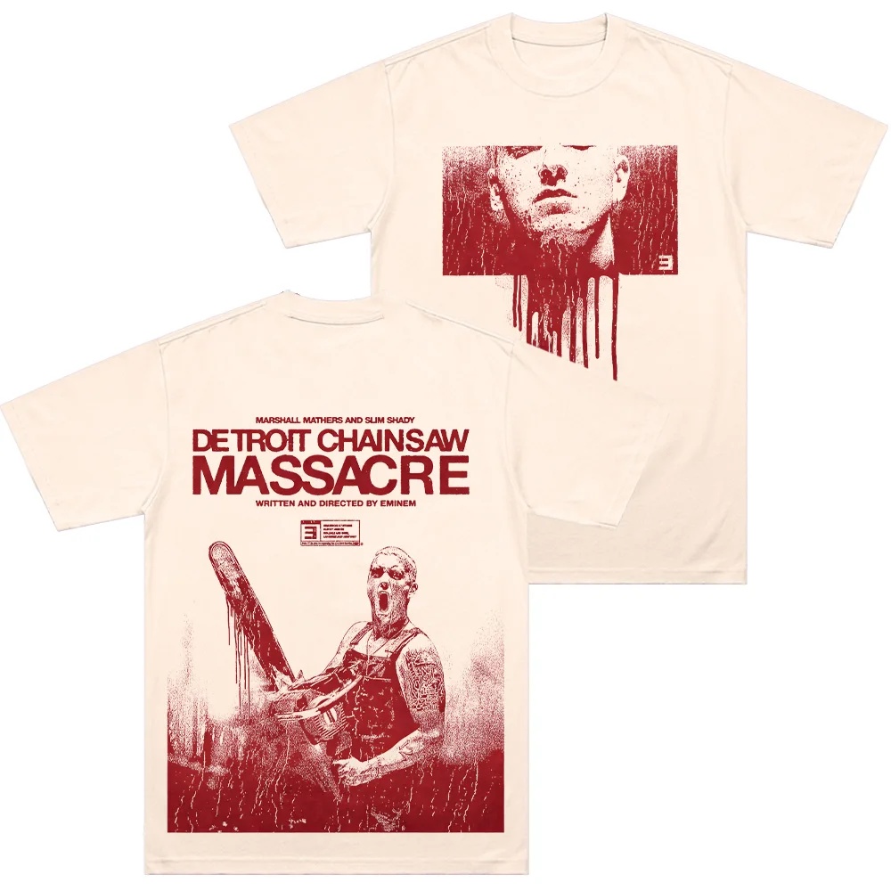 Eminem Shady Massacre Capsule Detroit Chainsaw Massacre Two Sided T-Shirt Graphic Print Vintage TShirt Fashion Cotton Unisex Tee