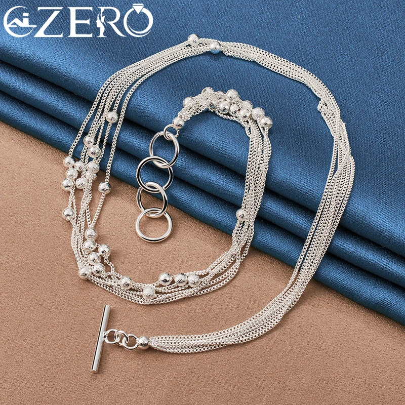 ALIZERO 925 Sterling Silver 2pcs Sets OT Buckle Chain Frosted Grape Beads Bracelet Necklace For Women Wedding Party Jewelry Set