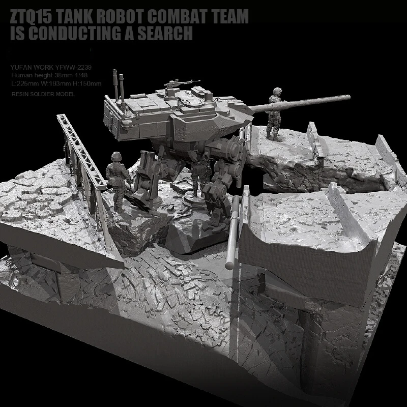 

38mm Resin Model Figure Three Soldiers Tanks And Scenes Gk Micro Miniature 3d Printed White Model Toy Unassembled And Unpainted