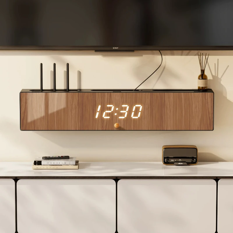 Mid Century WiFi Router Hider Box, No Drill Wall Mount Set Top Box Shelf, Aesthetic Cable Management Organizer For TV Stand