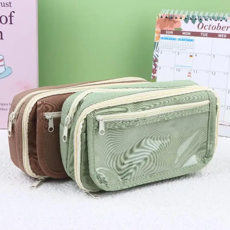 

9-layer Large Capacity Pencil Case With Transparent Compartment And Magnetic Button Flip For Retrieval