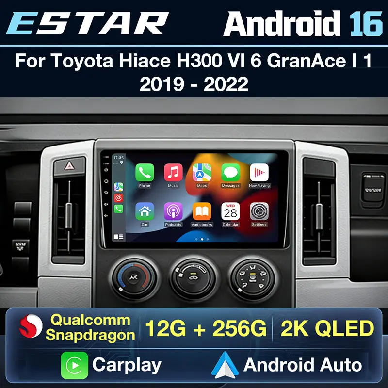 Para Toyota Hiace H300 VI 6 GranAce I 1 2019-2022, Android 16, Carplay Inalámbrico, Pantalla QLED 2K, Octa Core, Navegación, 4G LTE