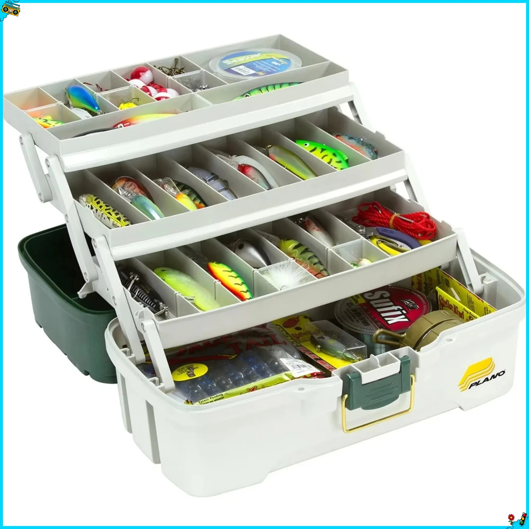 صندوق معالجة من 3 طبقات باللون الأخضر والأبيض لطعم معدات الصيد والتخزين في الهواء الطلق، تصميم متين للاستخدام طويل الأمد