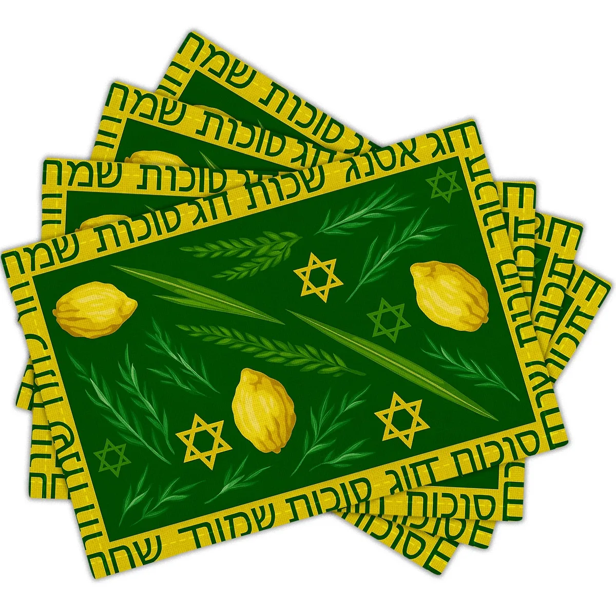 Happy Sukkot Placemats Home Decor Reusable Jewish The Star of David Etrog Lulav Kitchen Dining Table Mats Sukkot Decorations