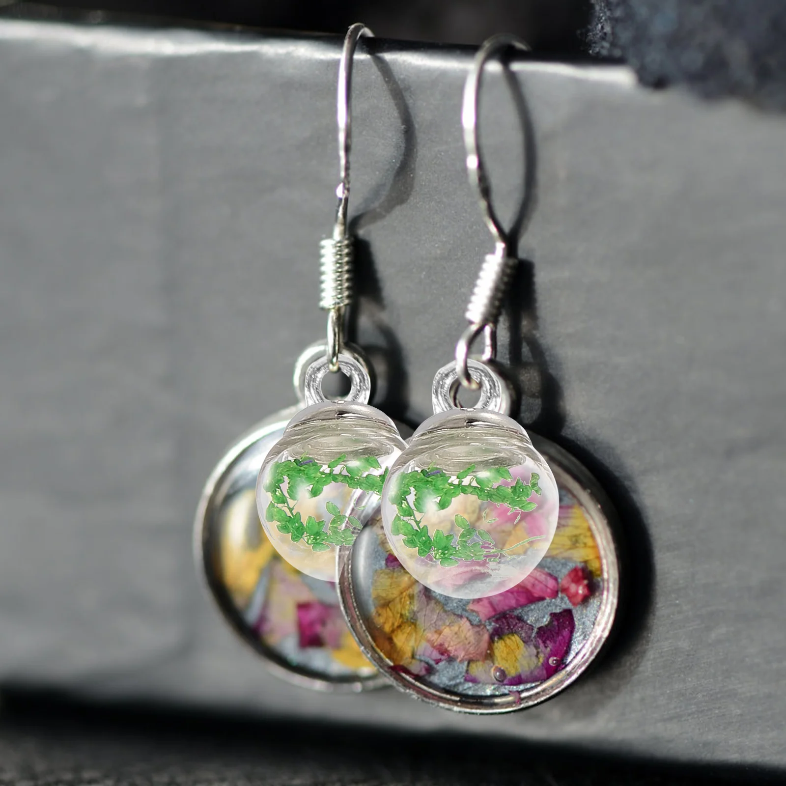 

100pcs Dried Flower Earrings Keychains Glass Charms 14mm DIY Jewelry Crafts Accessories Lake Blue Rose Red Green Purple