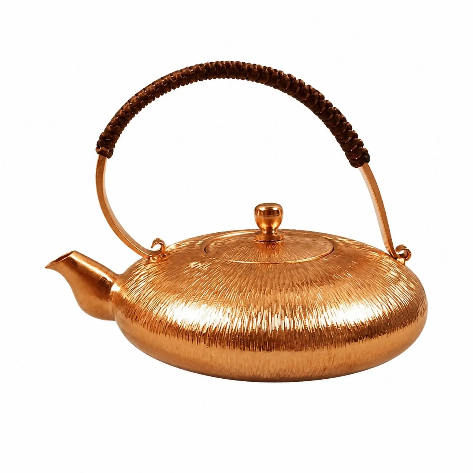 Low-Profile Copper Teakettle with Carrying Handle Uncoated Copper Tea Kettle