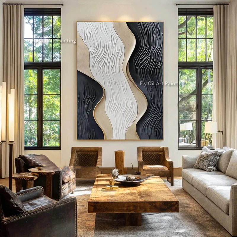 Earthy‑Tone Textured Abstract Decor, 3D Impasto Flowing Shapes, Hand‑Made Vertical Canvas Elevates Modern Luxury Interior