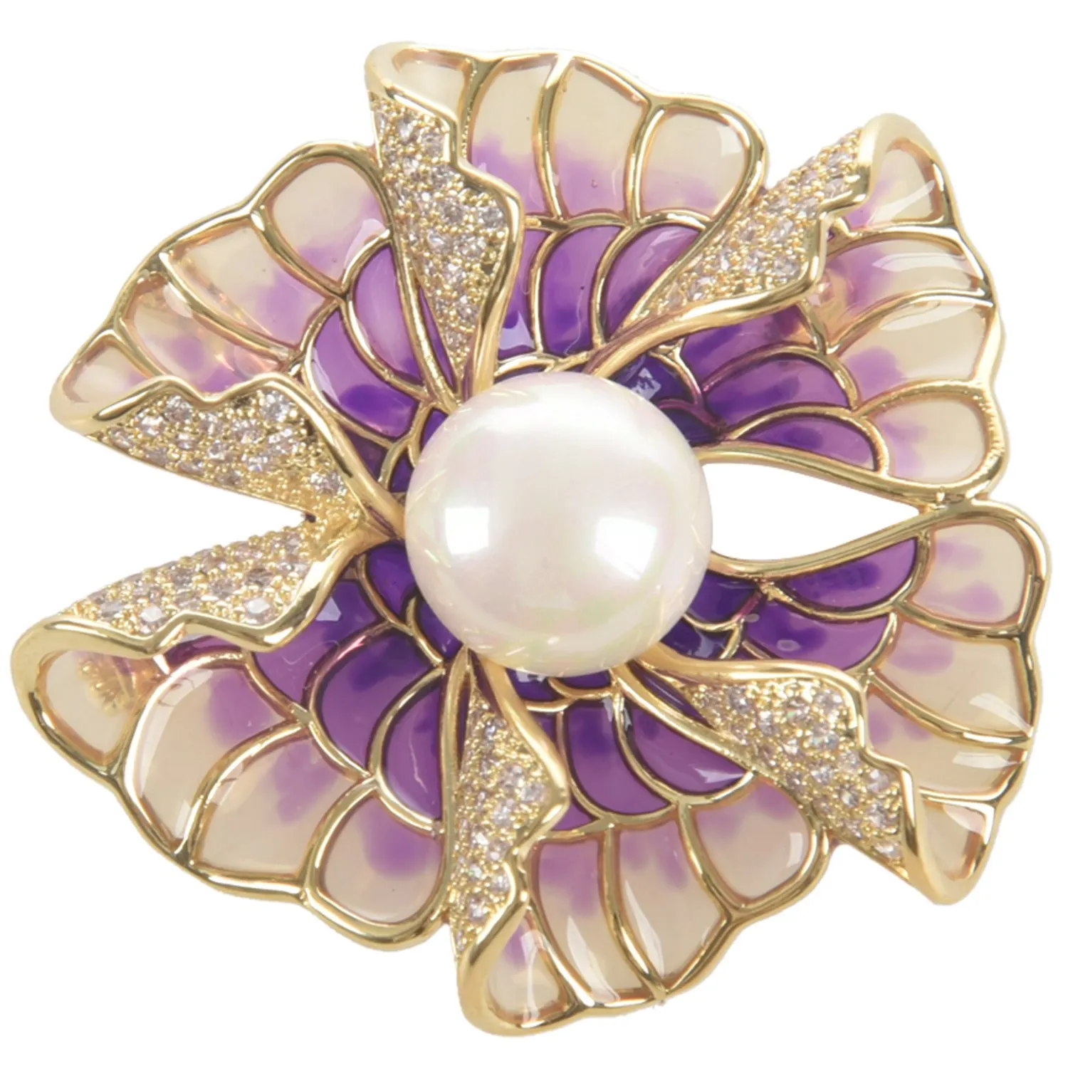 Luxury Rhinestone Simulation Pearl Purple Enamel Brooch for Wedding Banquet Jewelry