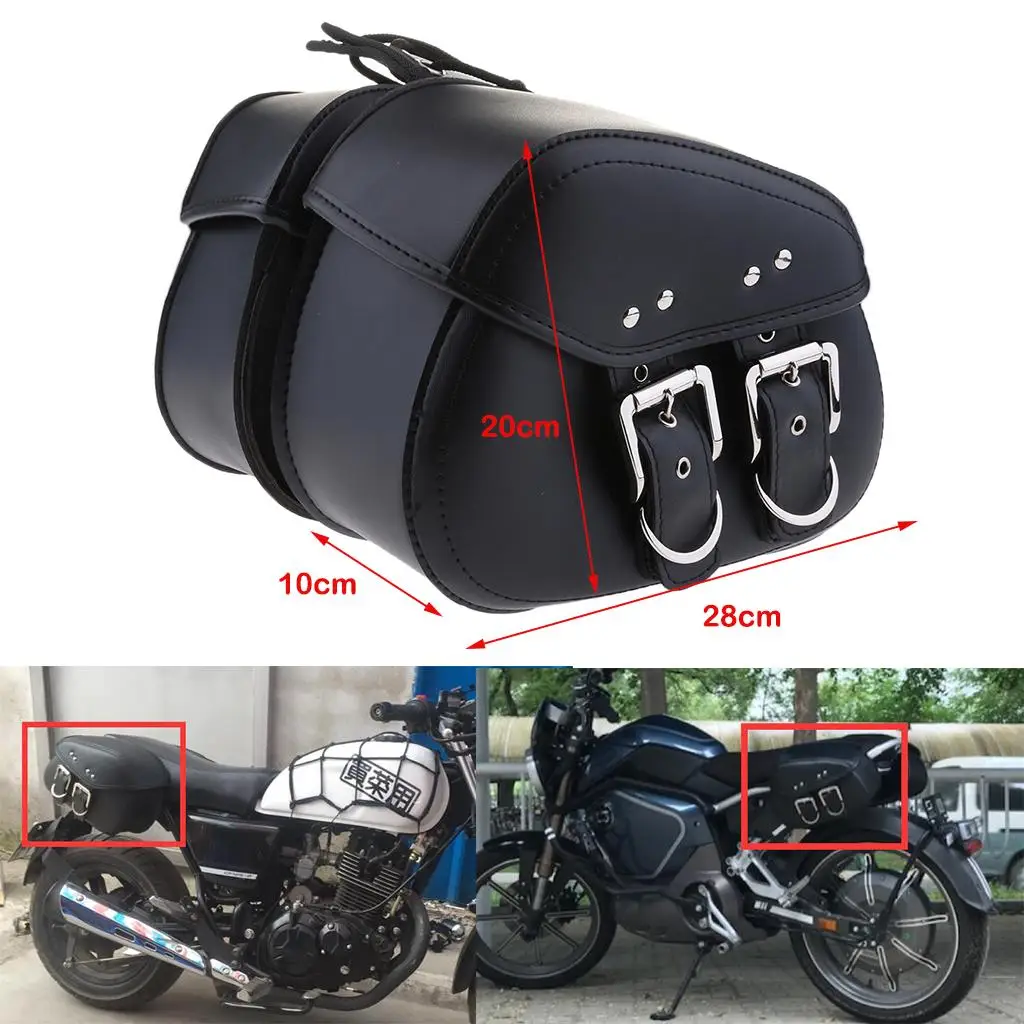 Motorcycle Saddle Bags Two Black Leather Panniers PU Leather