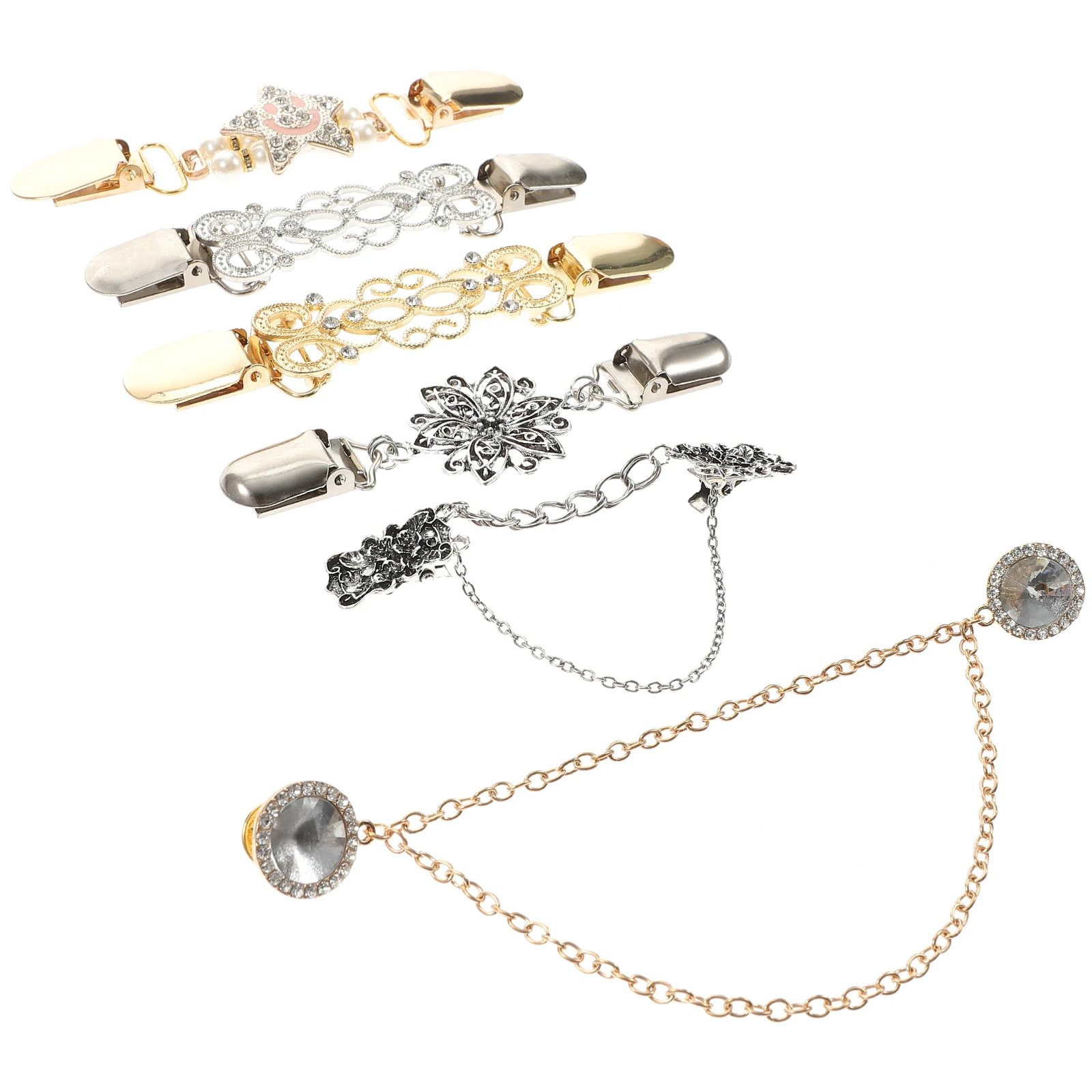 

6 pcs Metal Sweater Clip Elegant Shawl Pins Lightweight Stylish Shape Alloy Brooch Fashion Women Vintage