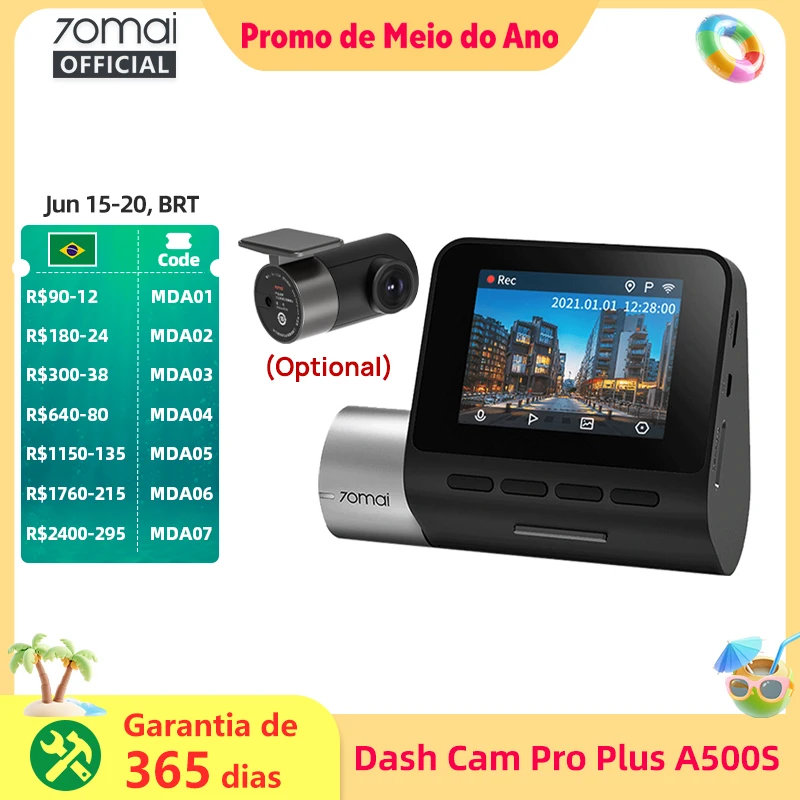 70mai Dash Cam Pro Plus A500S 1944P ADAS GPS Câmera 70mai Front Cam A500S 140FOV Carro DVR 24H Suporte de Estacionamento Câmera Interior Traseira