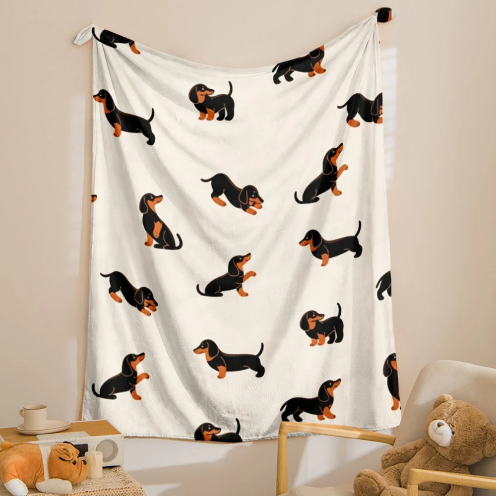 Dachshund Dog Cartoon Print Throw Blanket soft lounge room office Blanket reading corner outdoor patio Anniversary gifts