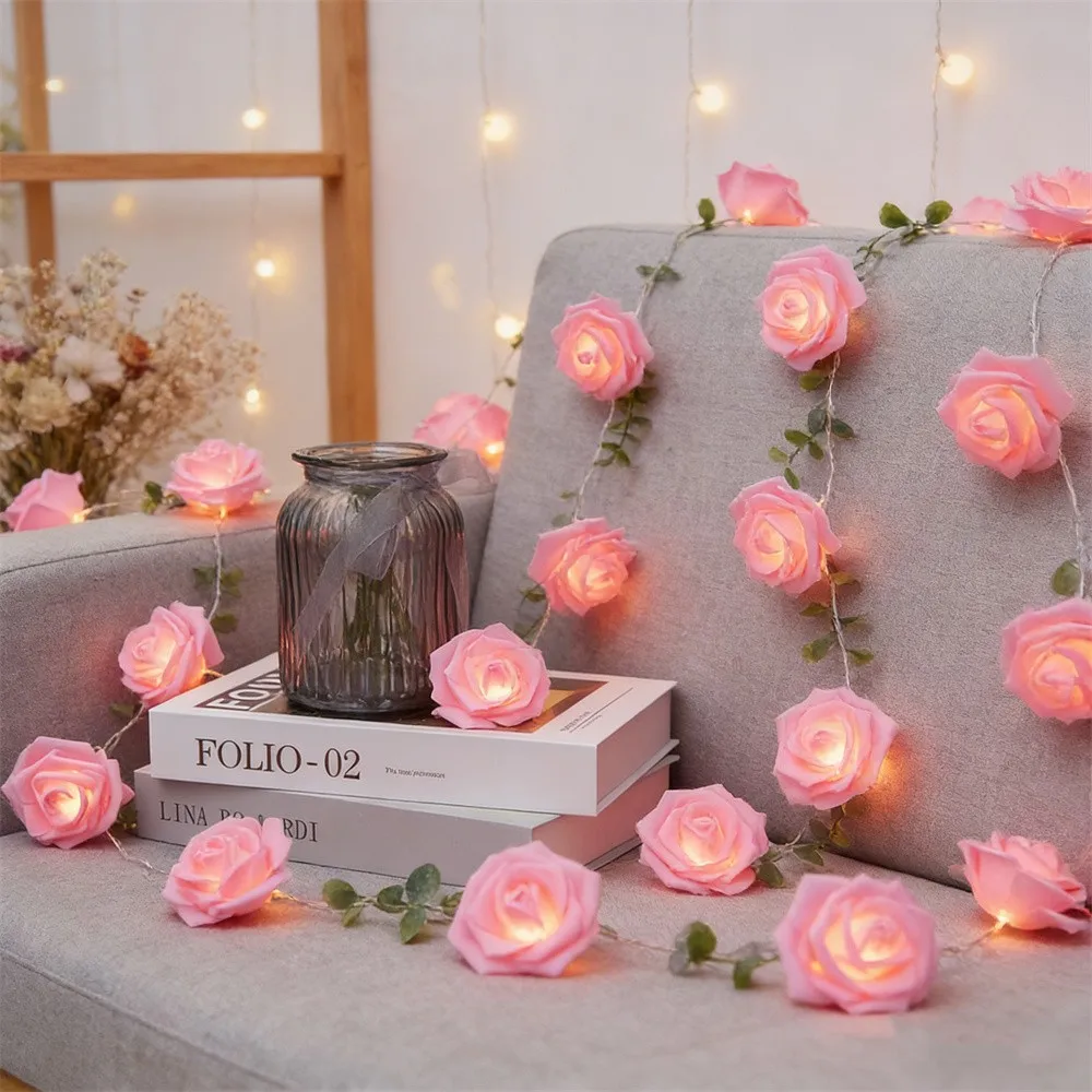 1 Set 3 Meters 20leds Rose Flower String Lights Battery Operated Romantic Red Pink White Rose Lights Artificial Flowers Led Lamp