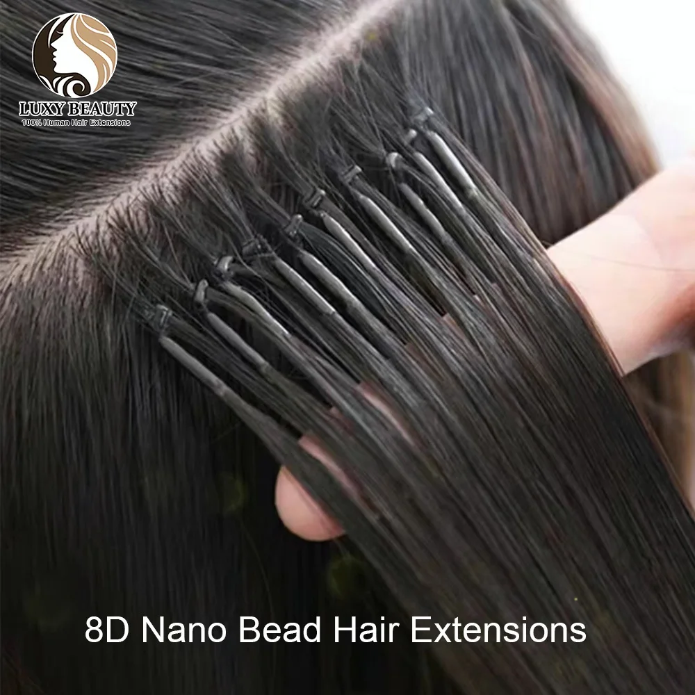 8D Micro Bead Human Hair Extensions Silicone Nano Ring Hair Extension Invisible Mini Silicon Beads Black Brown Blonde Human Hair