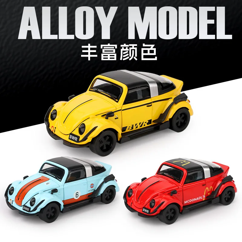 1:32 Collectible Beetle Shell Simulation Alloy Sound and Light Pull Back Multi-door Door Toy Car Ornament Birthday Gift