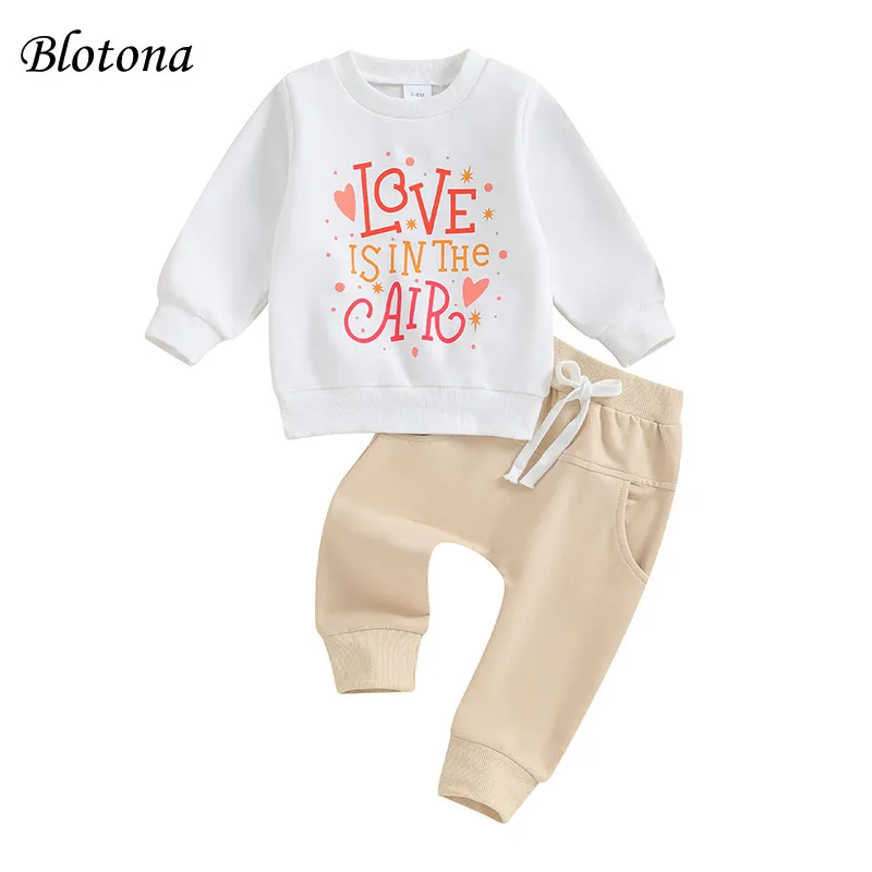 

Blotona Baby Pants Set, Long Sleeve Crew Neck Letters Heart Print Sweatshirt with Sweatpants 2-piece Outfit for Girls Boys 3M-3Y