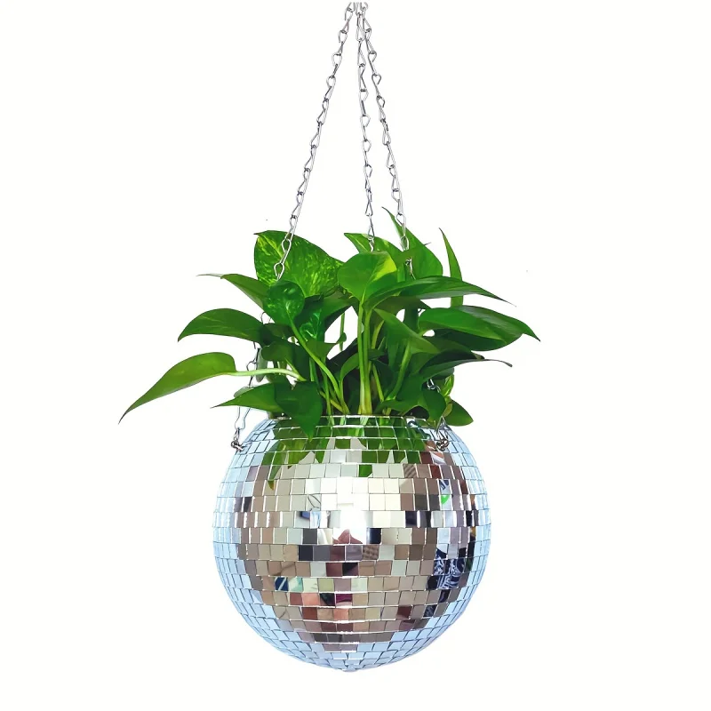 1pc Unique Handcrafted Bohemian-Inspired Hanging Disco Mirror Ball Planter - Self-Watering, Space-Saving, Stylish Home Decor for