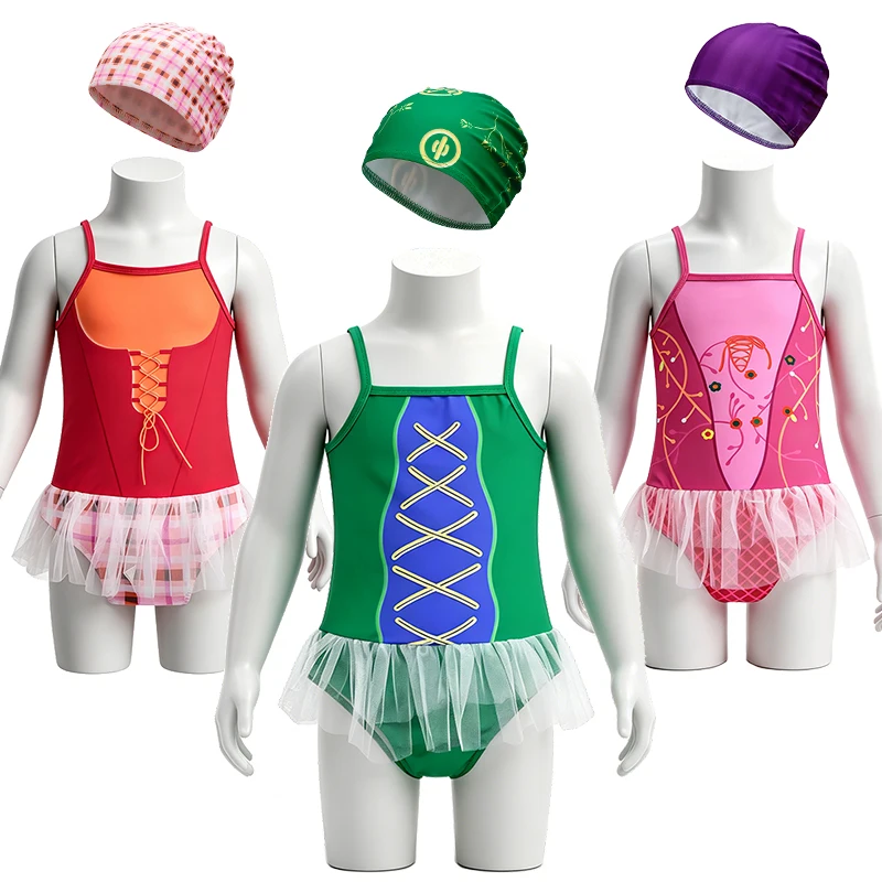 Fantasy Hocus Pocus Girls Princess Tutu One Piece Swimsuit Kids Summer Pool Beach Bathing Suit Swimming Party Children Swimwear