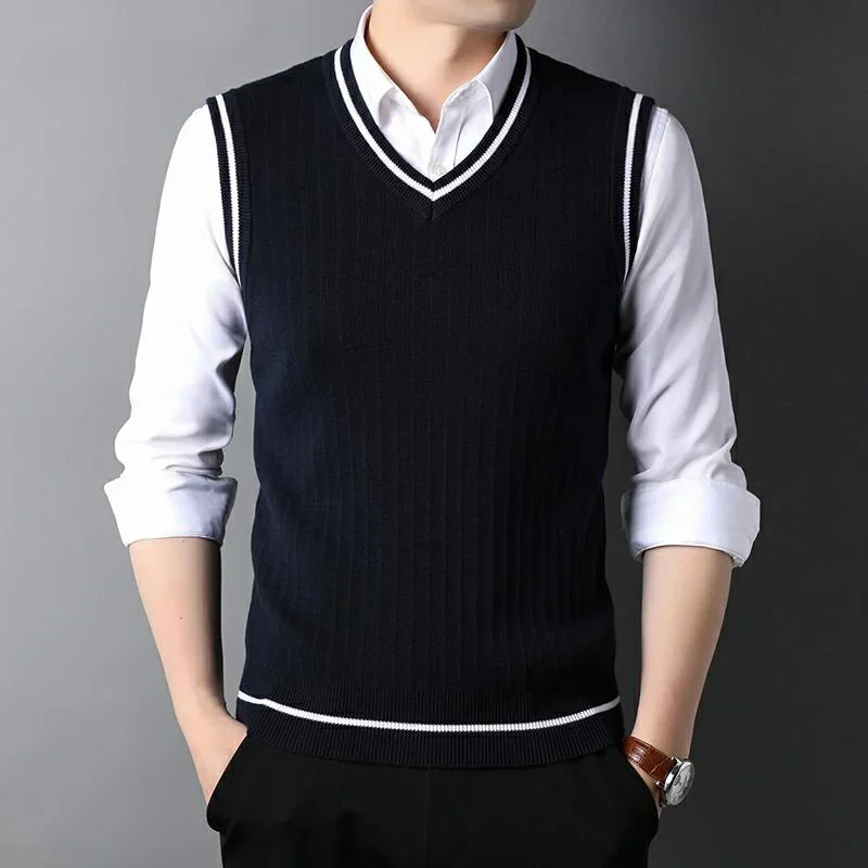 

Top Quality New Autum Winter Fashion Brand Slim Fit Knit V Neck Sweater Vest Men Trendy Woolen Sleeveless Casual Men Clothes