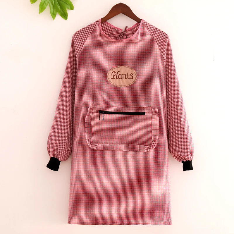 Home Kitchen Cotton Long-sleeved Apron Breathable Coverall Adult Oil-proof Wear-resistant Work Clothes