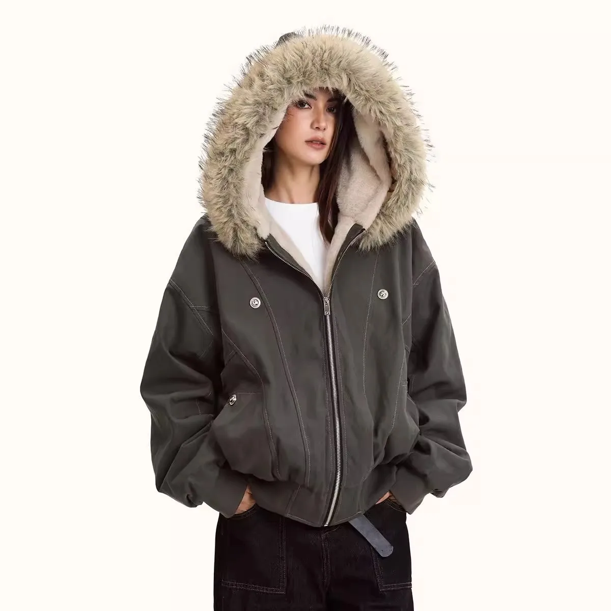 Fur Collar Hooded Parkas Y2k Harajuku Thicken Padded Jackets Casual Zipper Gothic Women&Men Winter Coats Streetwear кур