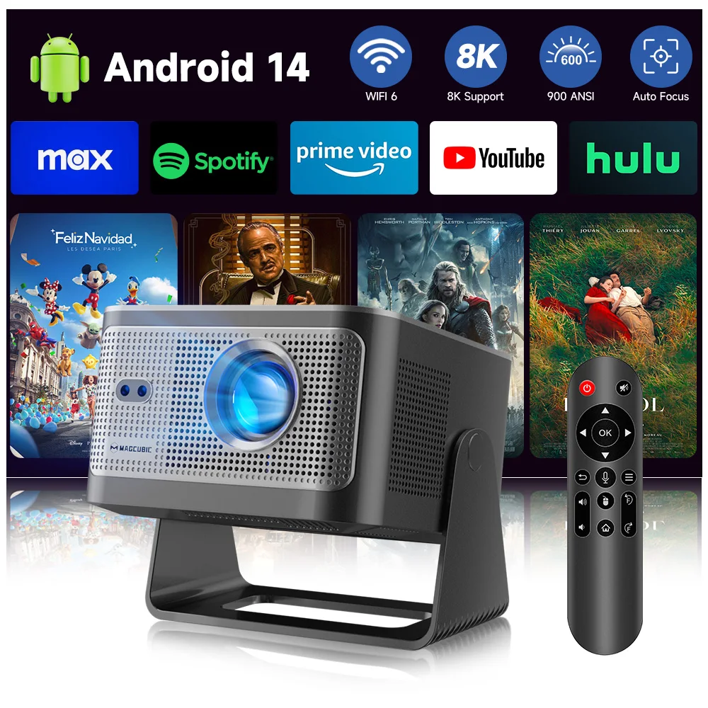 Magcubic HY350Max Mit Sprachfernbedienung 900ANSI Projektor Autofokus Native 1080P 8K Wifi6 BT5.4 2+16G für Film im Freien