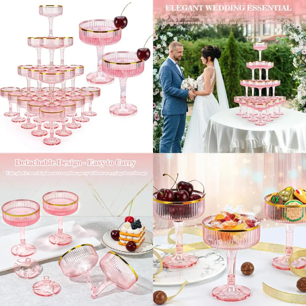 

Disposable Plastic Champagne Flutes with Gold Rims, 5 Oz Capacity, 30 Pack, Clear Martini Glasses for Parties and Celebrations