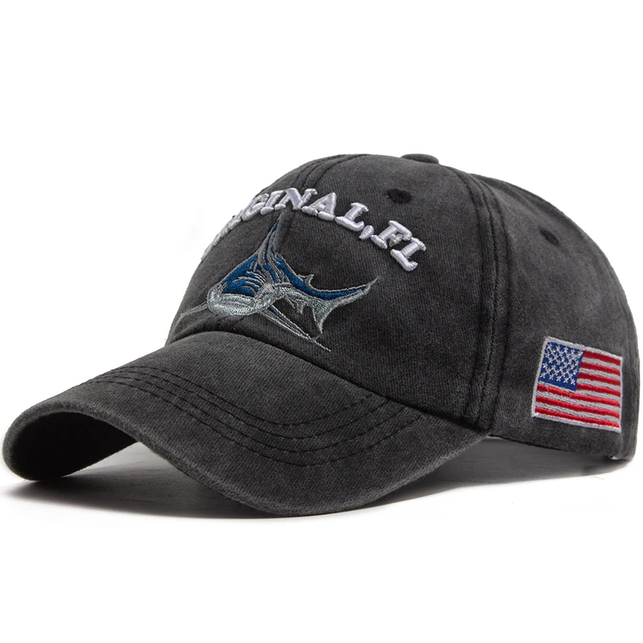National flag Shark Design Baseball Cap Men Wash Snapback Summer For Outdoor Travel Visor Sun Hat Women Casual Soft Top Cap