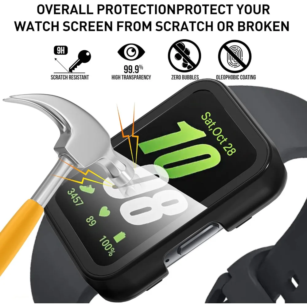 Coque de protection d'écran et verre 2 en 1 pour Samsung Galaxy Fit3, pare-chocs dur, housse de protection PC, tout autour, accessoires anti-rayures