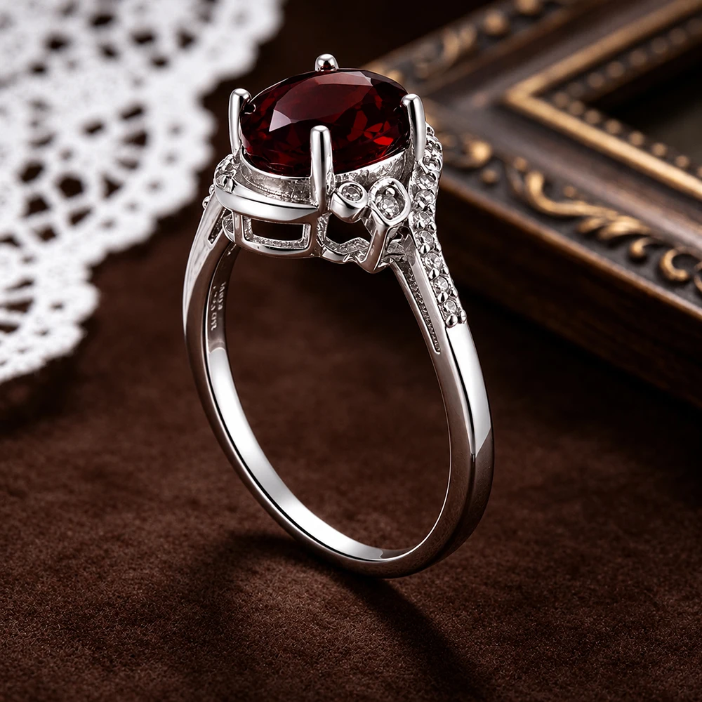 Edler 925 Sterling Silber Damenring mit Natürlichem Granat Geburtsstein, Edle Schmuckstücke, Geschenk für Jahrestag, Bankett, Festlichkeiten – Detail 6