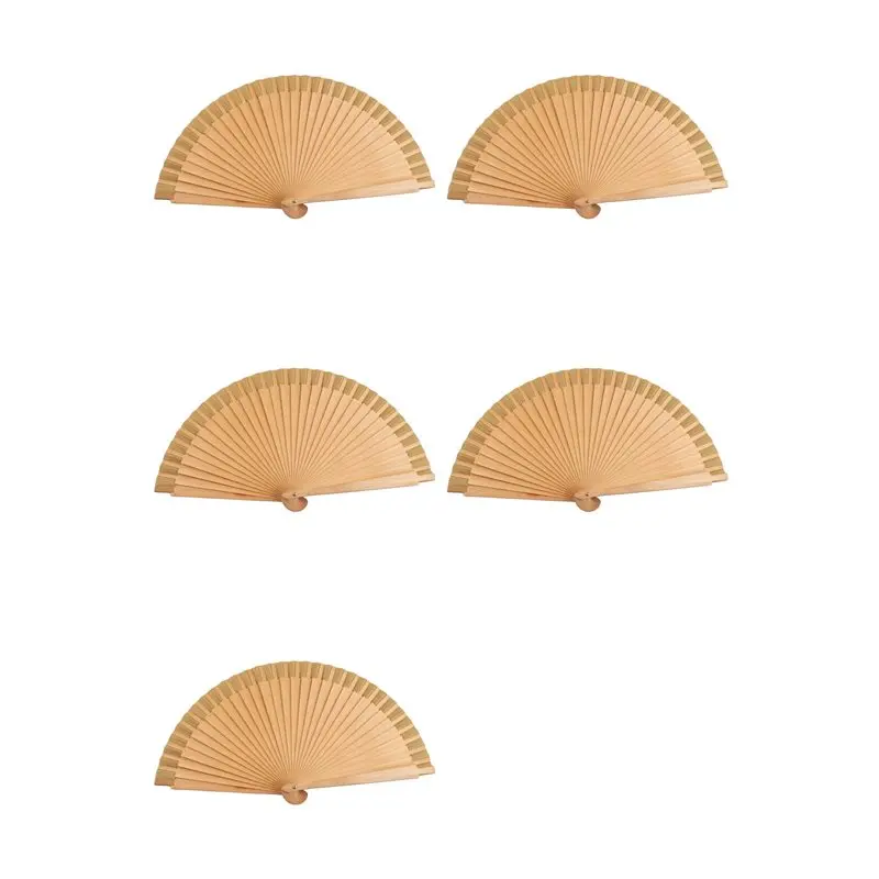 【ORNAMENT】5X F-Plain Pure Wood Folding Fan Modern Classical Dance Performances Hand Fan Art Craft Home Ornaments