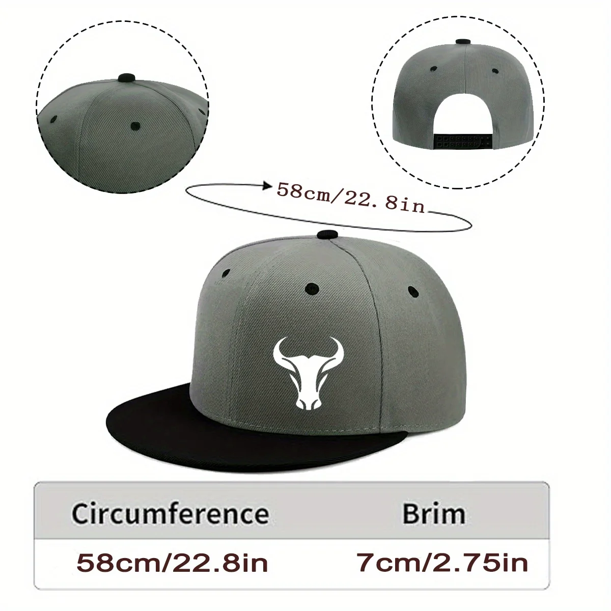 Baseballkappe mit Stiermuster für Männer und Frauen, verstellbare Outdoor-Sport- und Freizeit-Kopfbedeckung, geeignet für alle Jahreszeiten – Detail 2