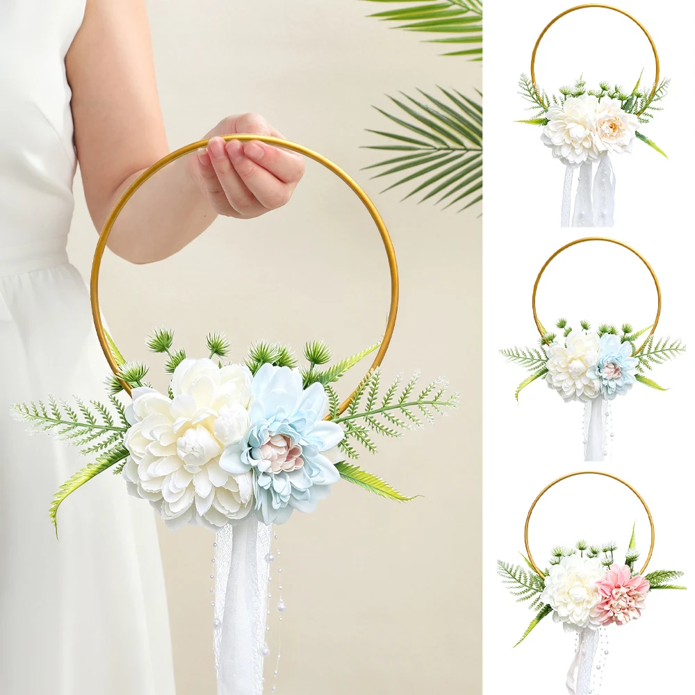 Artificial Lotus Flower Hoop WreathLavender Bridesmaid WreathFloral Centerpieces Hanging Wall Decor Wedding Party Home Decor