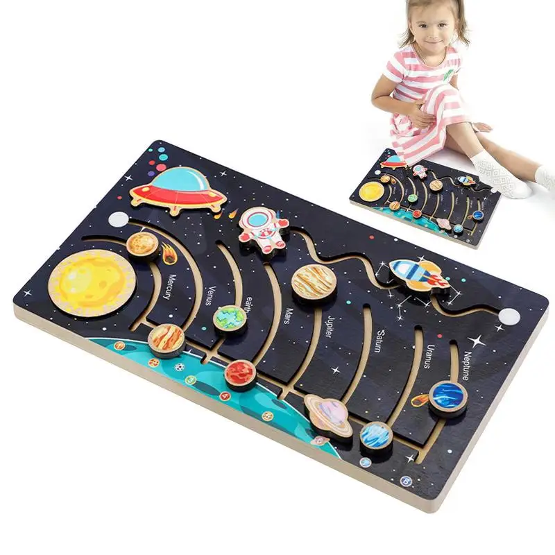 Wooden Solar System Montessori Toys Colorful Sun Space Board Planets For Kids Solar System Toys Wooden Outer Space Themed Gifts