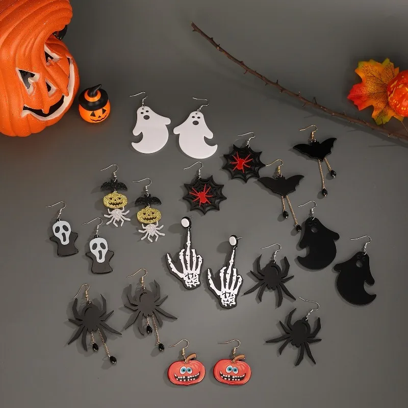 

Earrings For Women Halloween Girls Hip Hop Cute Exaggeration Special Creativity Scary Jewelry Ghost Frog Skeleton Bat Spider