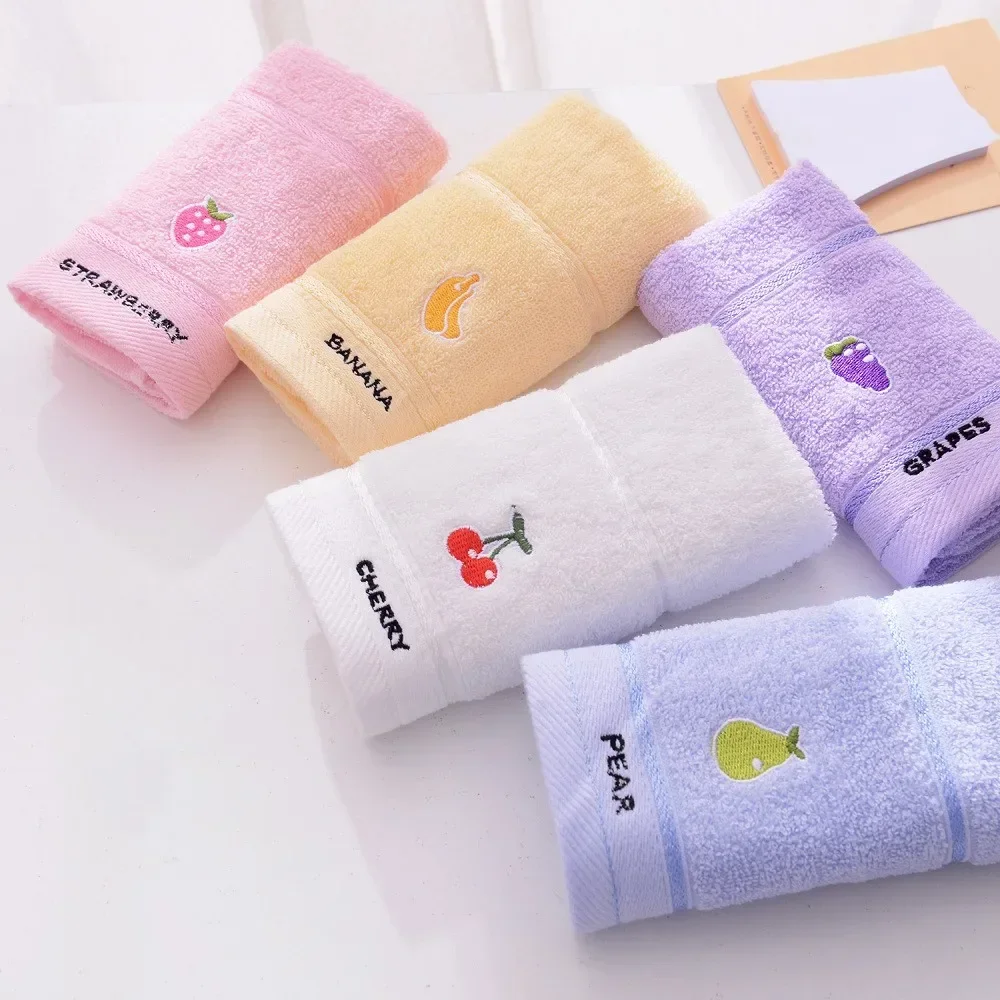 Hot Sale Fruit Animal Embroidered Baby Towel Child Soft Water Absorbent Hair Washing Cleaning Face Towel Pure Cotton Hand Towel