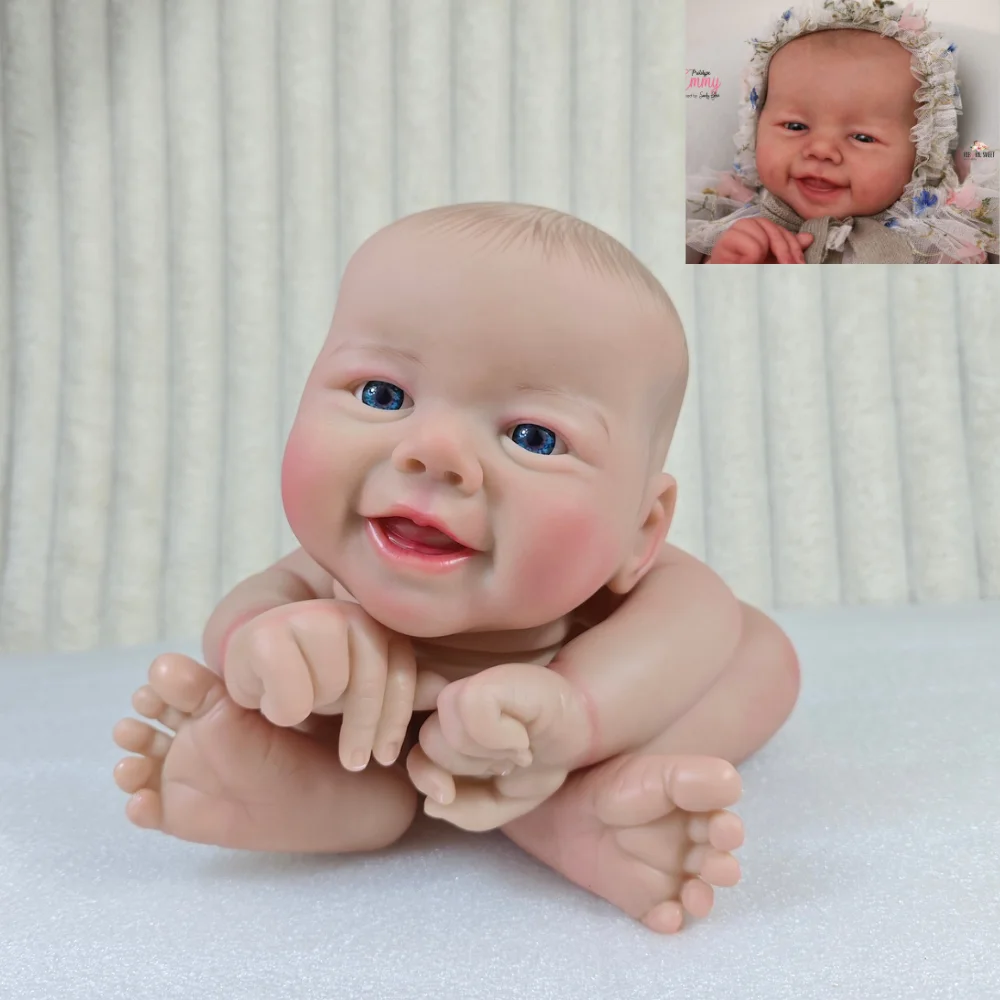 Kit de poupée reborn Emmy non finie, 18 pouces, sourire peint réaliste, avec corps en tissu, idéal pour la personnalisation DIY