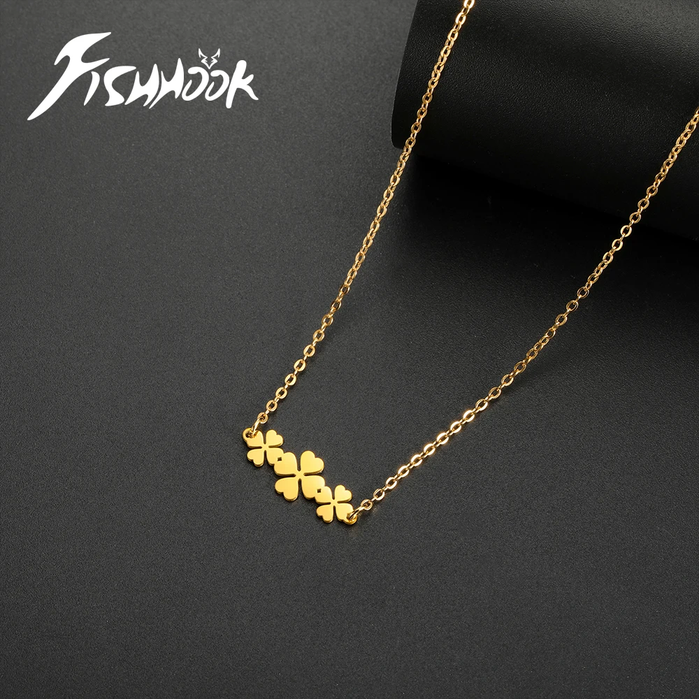 Fishhook Clover Necklace Gift for Woman Men Kid Child Lucky Supernatural Amulet Pendant Stainless Steel Chain Jewelry