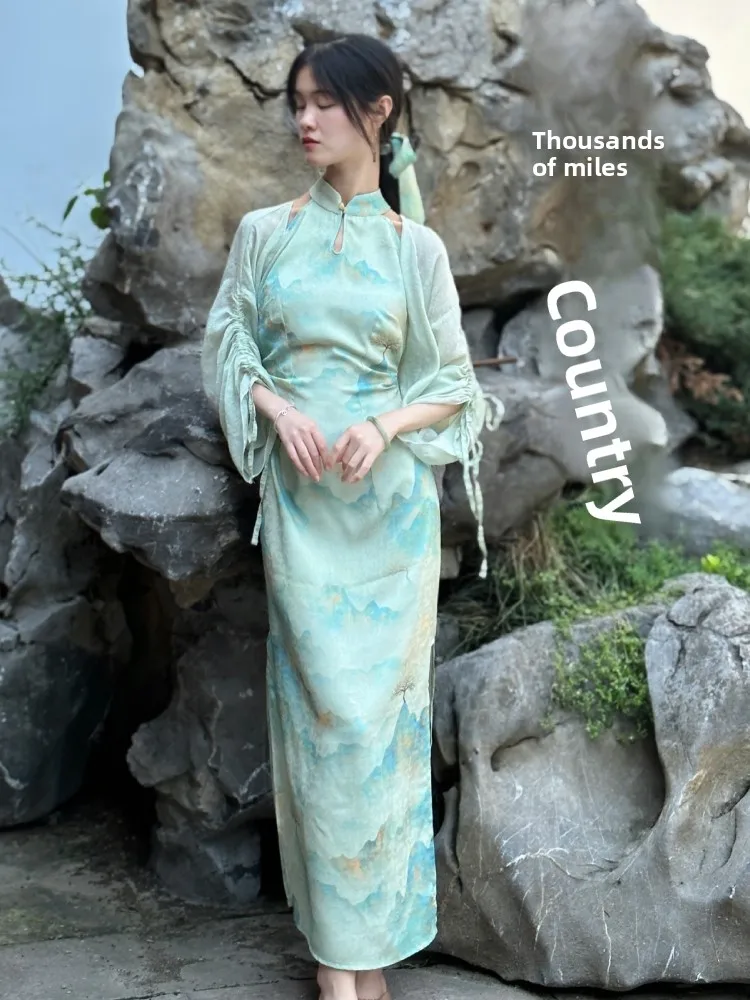 

Новая летняя хлопковая куртка-ханьфу в китайском национальном стиле с воротником-стойкой, коллекция May Nng Original Thousand Li Mountain